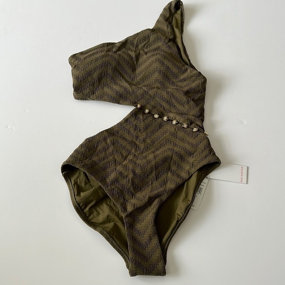 RED Carter Peri Asymmetrical One Piece Swimsuit Size Small Color Safari - Picture 7 of 13